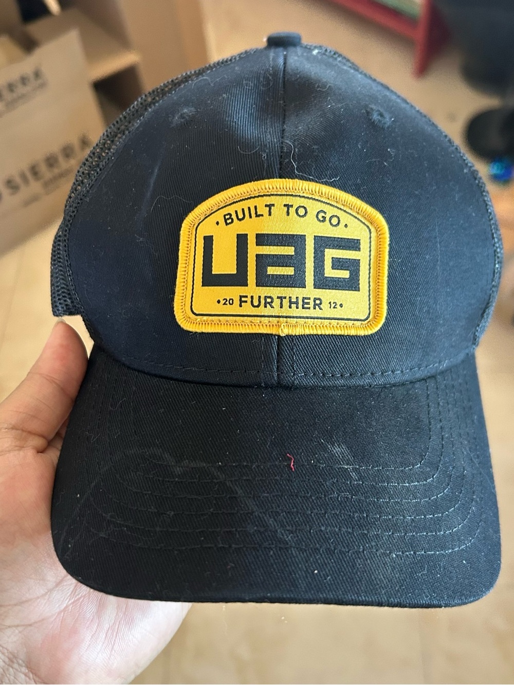Built to Go further Black Trucker Hat with Yellow Patch #95
